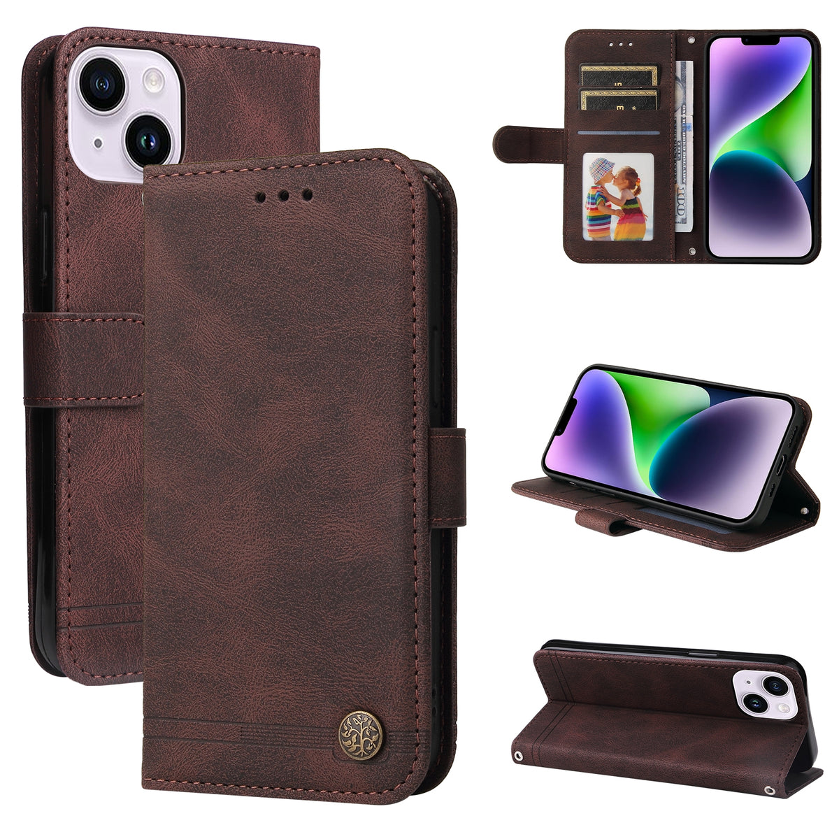 ELECTROPRIME For iPhone 15 Skin Feel Life Tree Leather Phone Case(Brown)