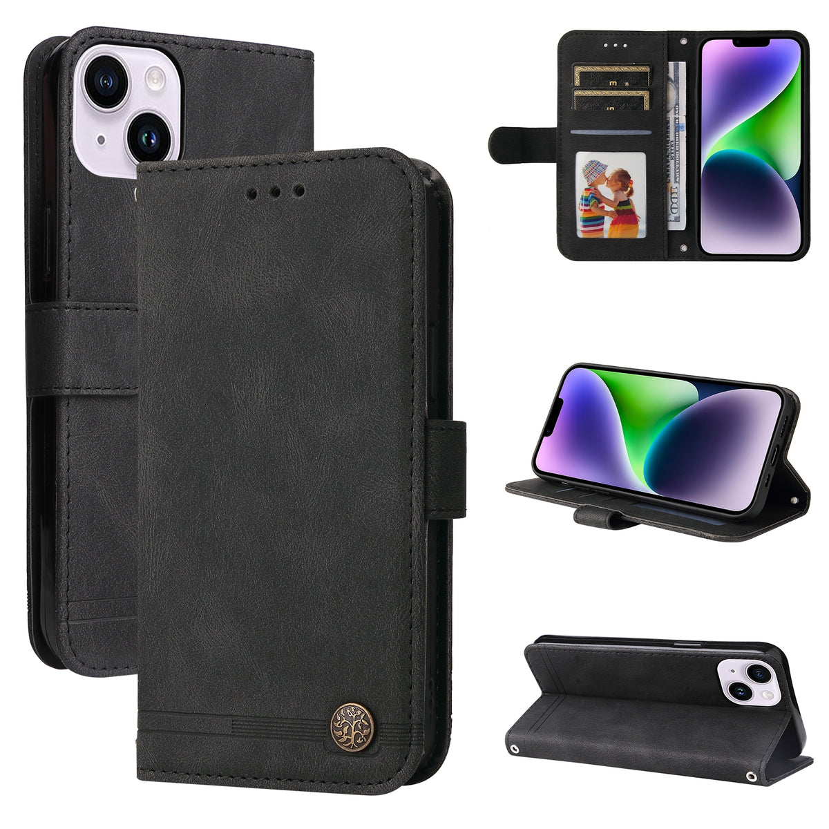 ELECTROPRIME For iPhone 15 Skin Feel Life Tree Leather Phone Case(Black)