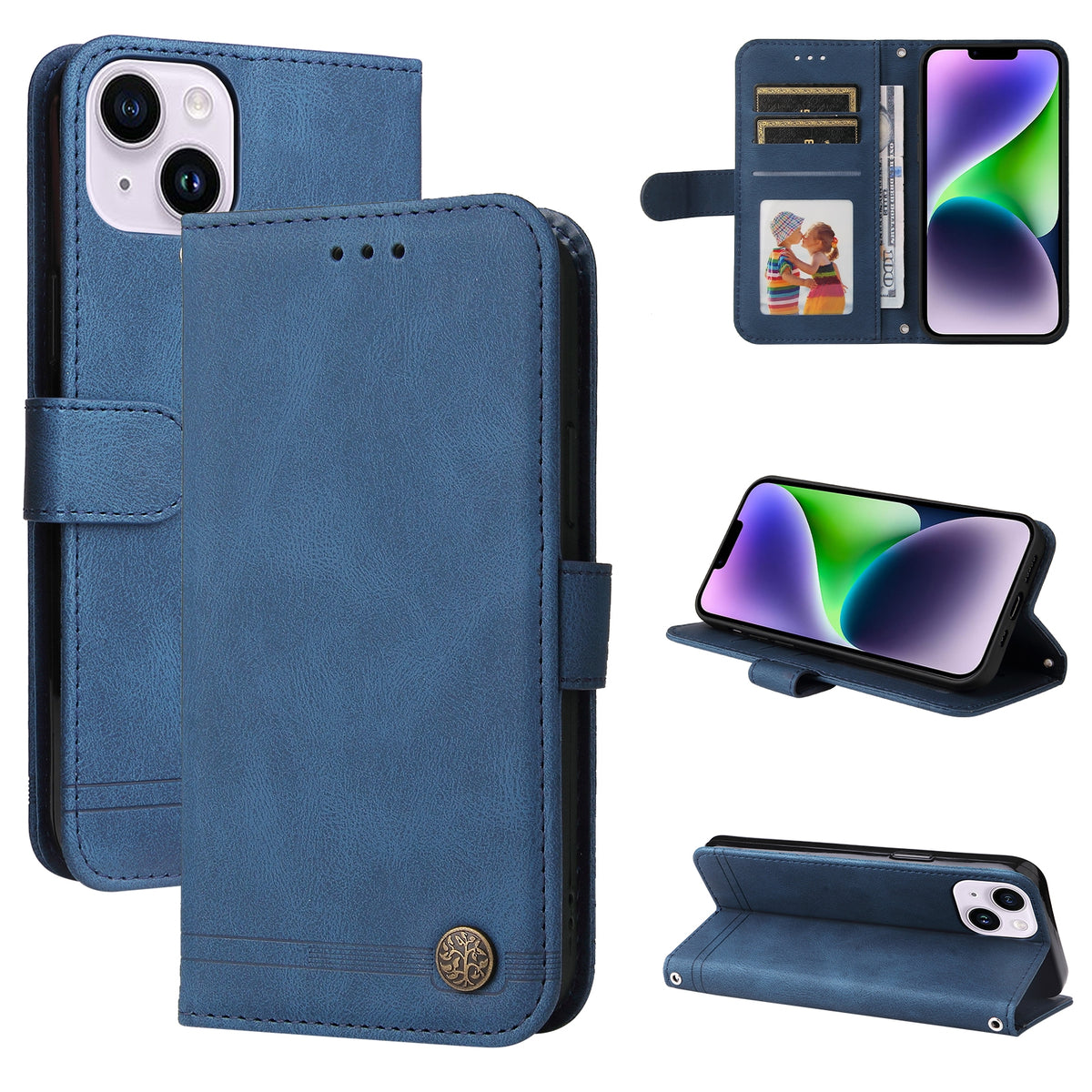 ELECTROPRIME For iPhone 15 Skin Feel Life Tree Leather Phone Case(Blue)