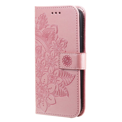 ELECTROPRIME For iPhone 15 Plus Seven-petal Flowers Embossing Leather Phone Case(Rose Gold)