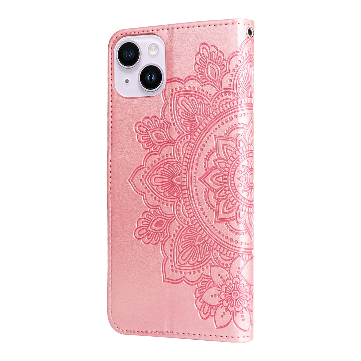ELECTROPRIME For iPhone 15 Plus Seven-petal Flowers Embossing Leather Phone Case(Rose Gold)