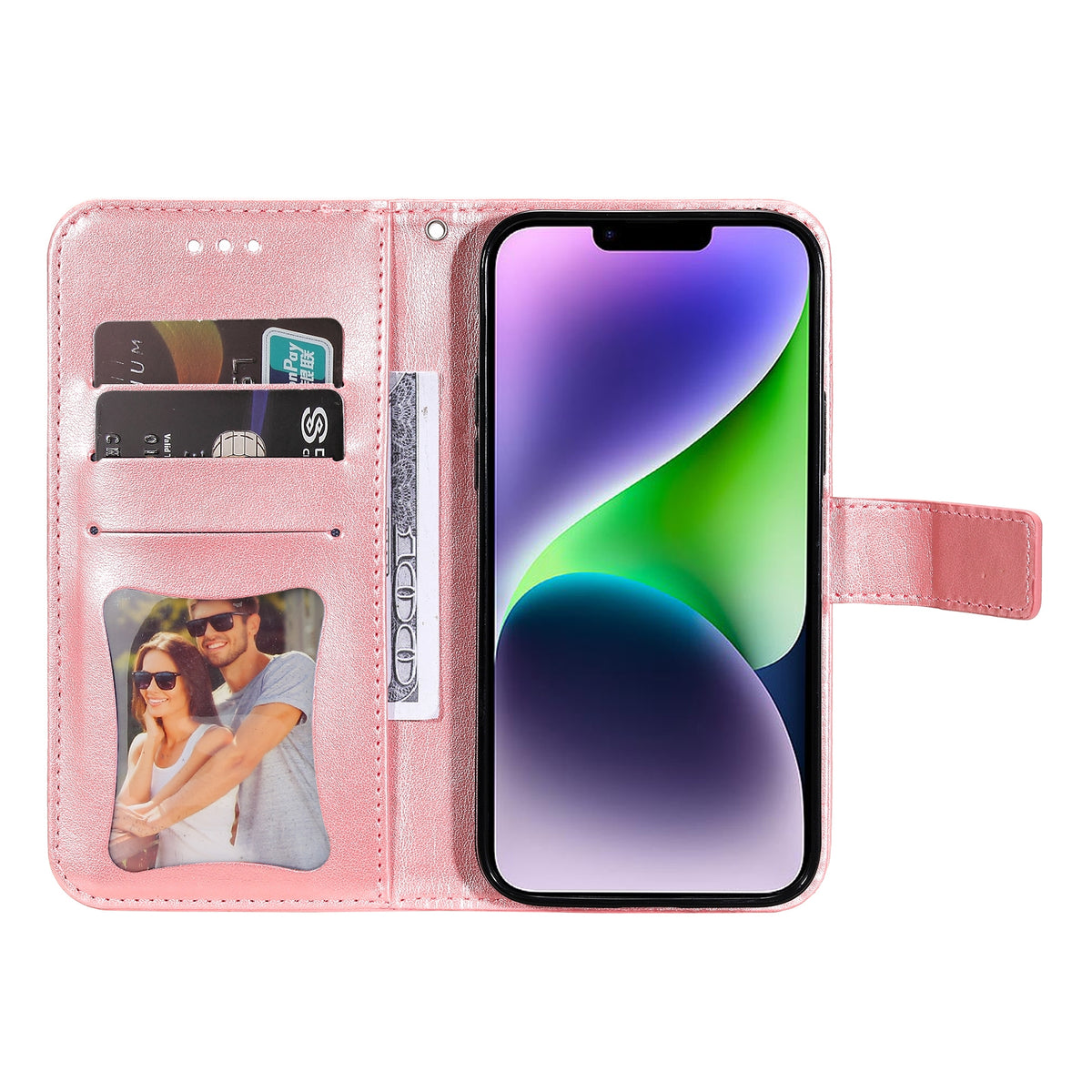 ELECTROPRIME For iPhone 15 Plus Seven-petal Flowers Embossing Leather Phone Case(Rose Gold)