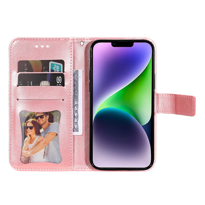 ELECTROPRIME For iPhone 15 Plus Seven-petal Flowers Embossing Leather Phone Case(Rose Gold)