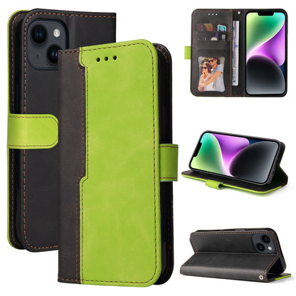 ELECTROPRIME For iPhone 15 Stitching-color Leather Phone Case(Green)