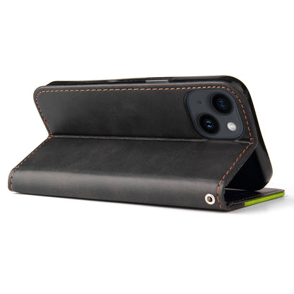 ELECTROPRIME For iPhone 15 Stitching-color Leather Phone Case(Green)