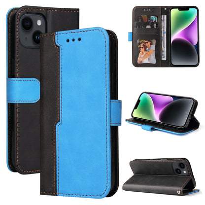 ELECTROPRIME For iPhone 15 Stitching-color Leather Phone Case(Blue)