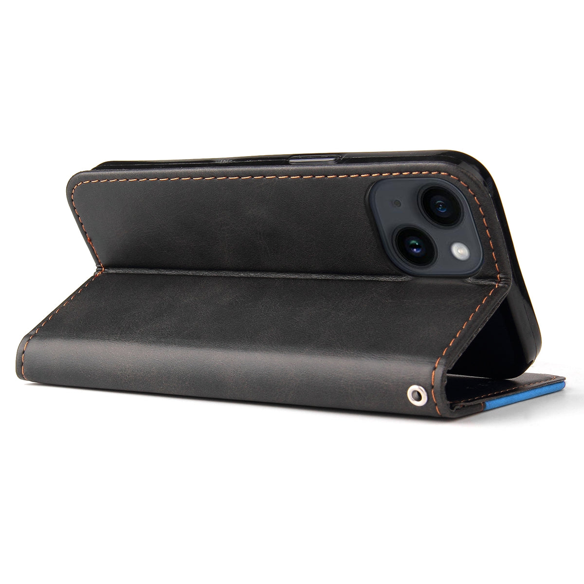 ELECTROPRIME For iPhone 15 Stitching-color Leather Phone Case(Blue)