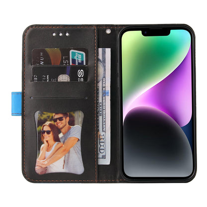 ELECTROPRIME For iPhone 15 Stitching-color Leather Phone Case(Blue)