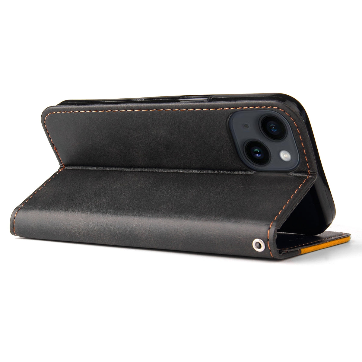 ELECTROPRIME For iPhone 15 Stitching-color Leather Phone Case(Orange)