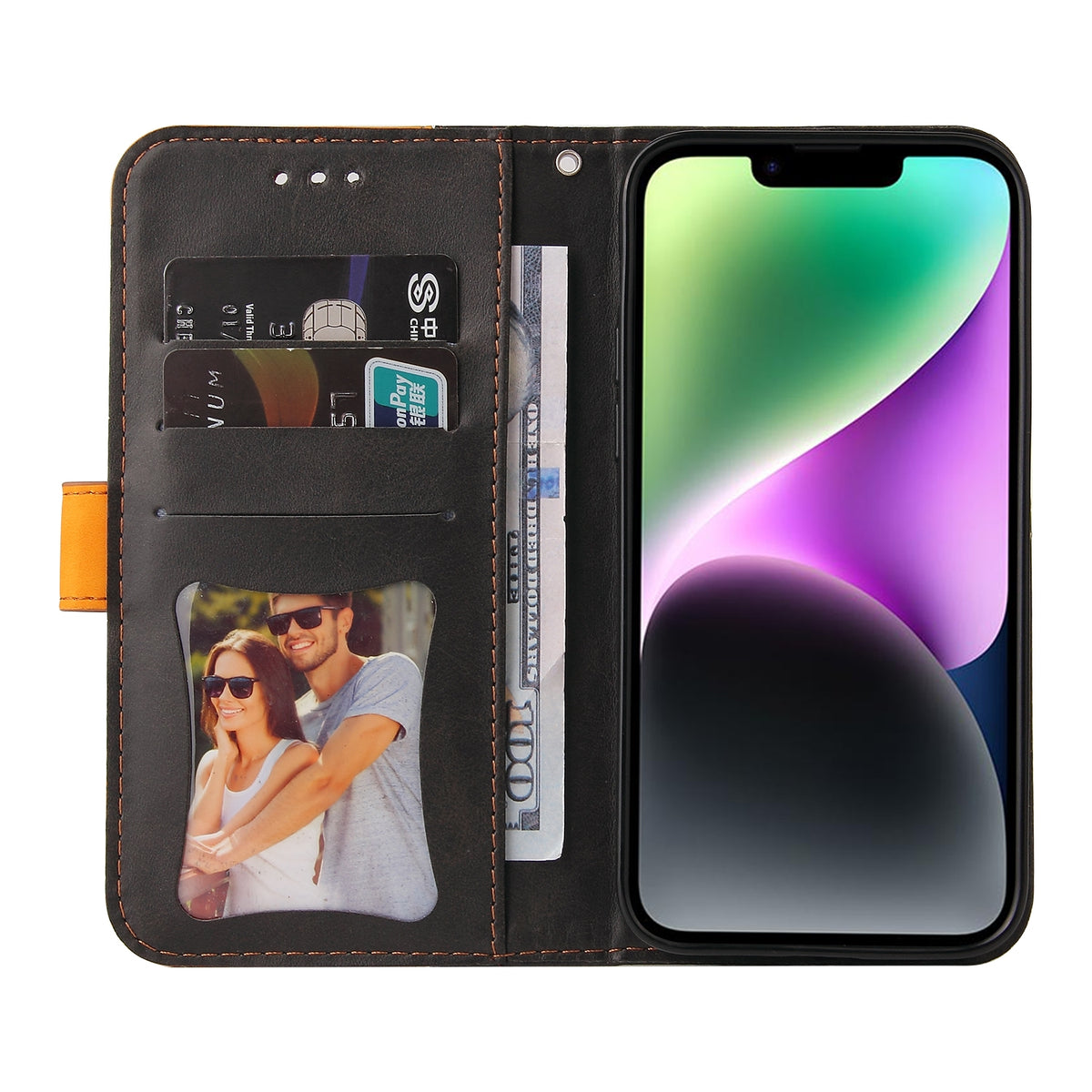ELECTROPRIME For iPhone 15 Stitching-color Leather Phone Case(Orange)