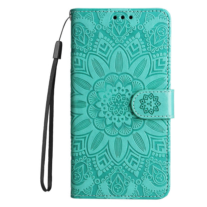 ELECTROPRIME For iPhone 15 Plus Embossed Sunflower Leather Phone Case(Green)