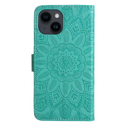 ELECTROPRIME For iPhone 15 Plus Embossed Sunflower Leather Phone Case(Green)