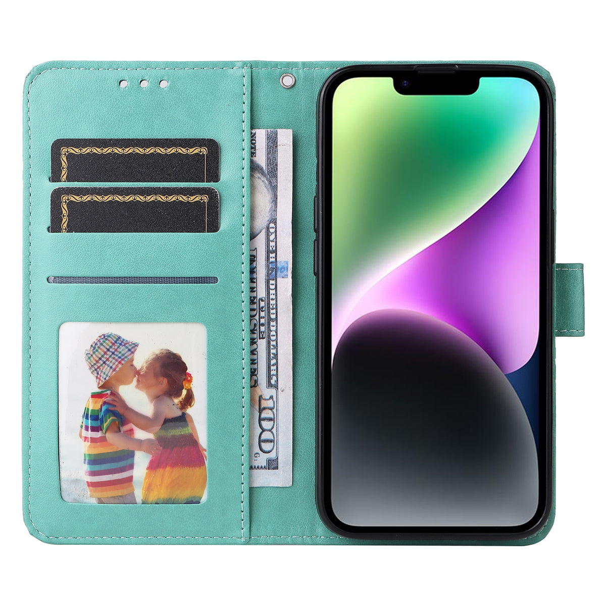 ELECTROPRIME For iPhone 15 Plus Embossed Sunflower Leather Phone Case(Green)
