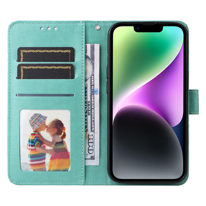 ELECTROPRIME For iPhone 15 Plus Embossed Sunflower Leather Phone Case(Green)