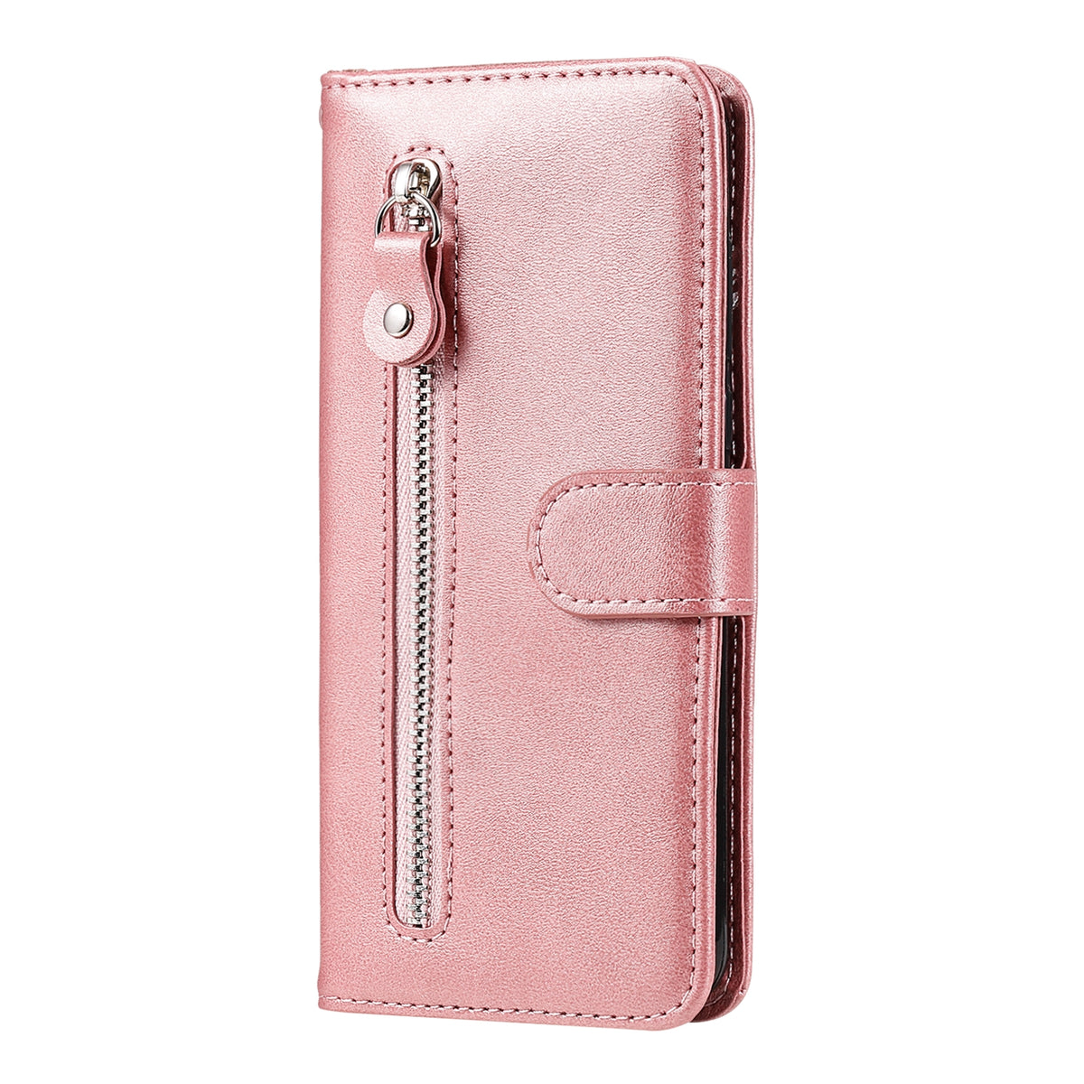 ELECTROPRIME For iPhone 15 Plus Fashion Calf Texture Zipper Leather Phone Case(Rose Gold)