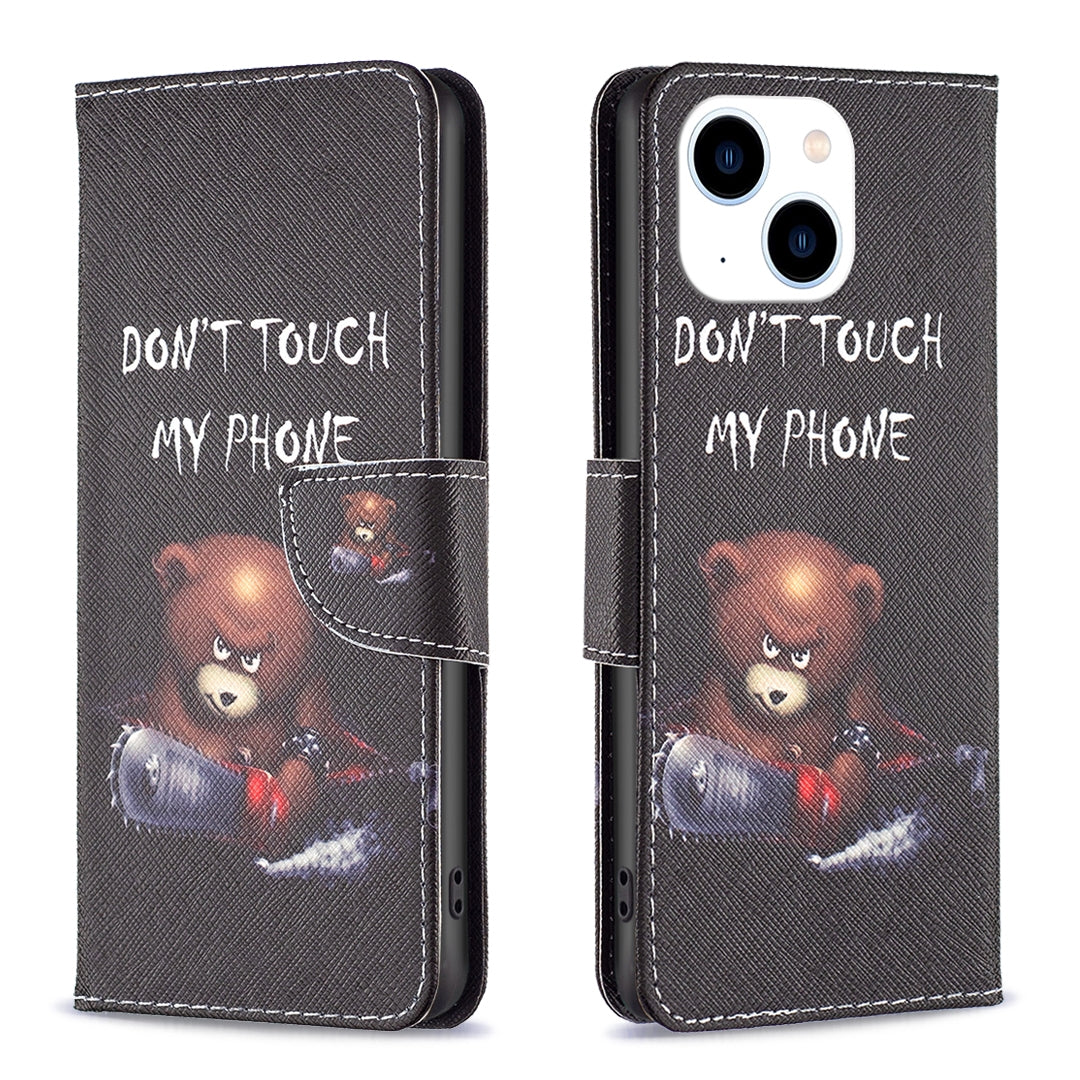 ELECTROPRIME For iPhone 15 Colored Drawing Pattern Leather Phone Case(Bear)
