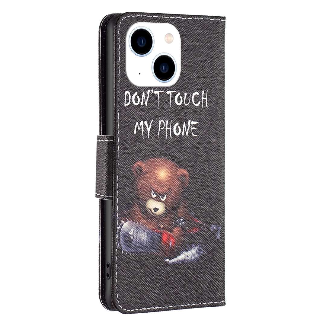 ELECTROPRIME For iPhone 15 Colored Drawing Pattern Leather Phone Case(Bear)
