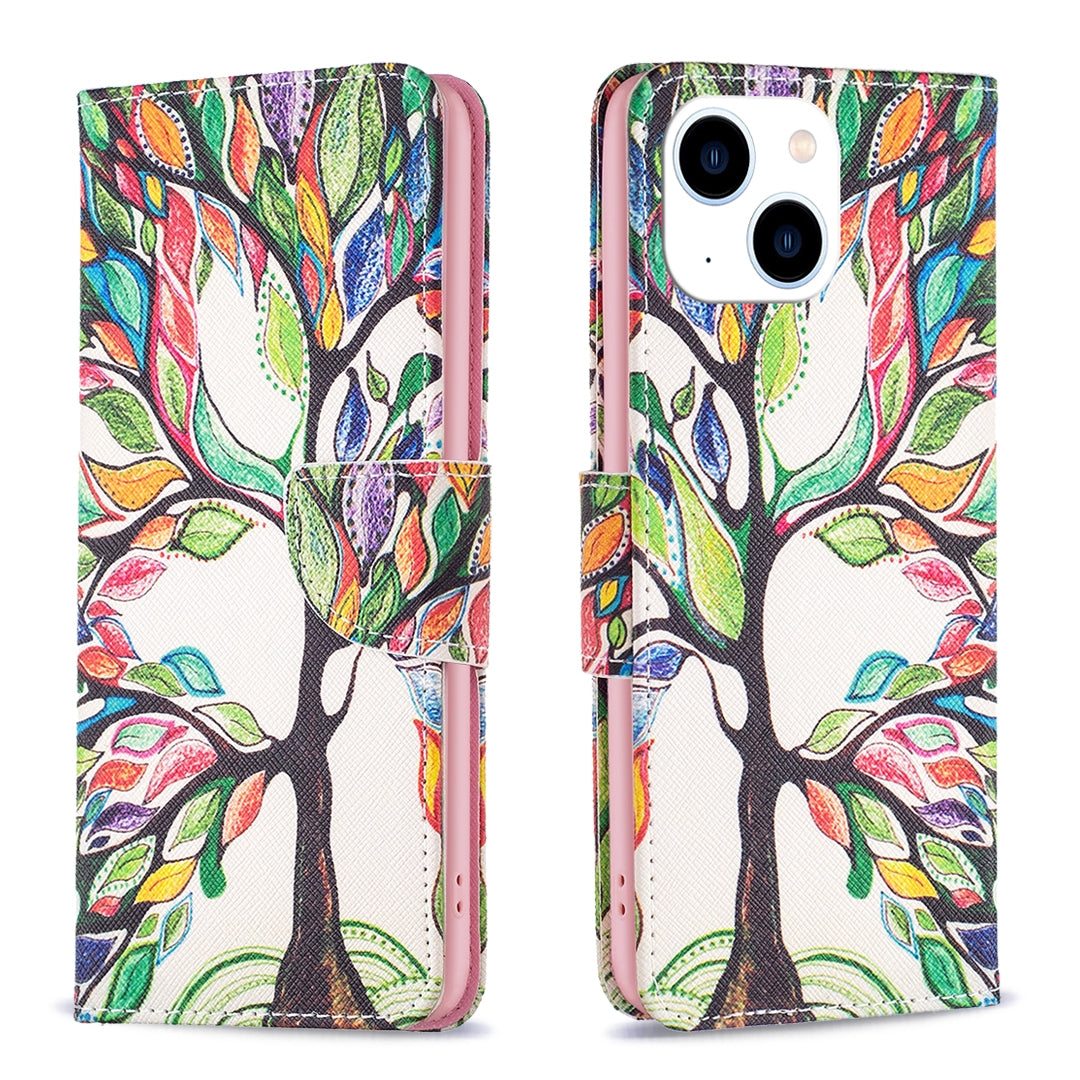 ELECTROPRIME For iPhone 15 Colored Drawing Pattern Leather Phone Case(Tree Life)