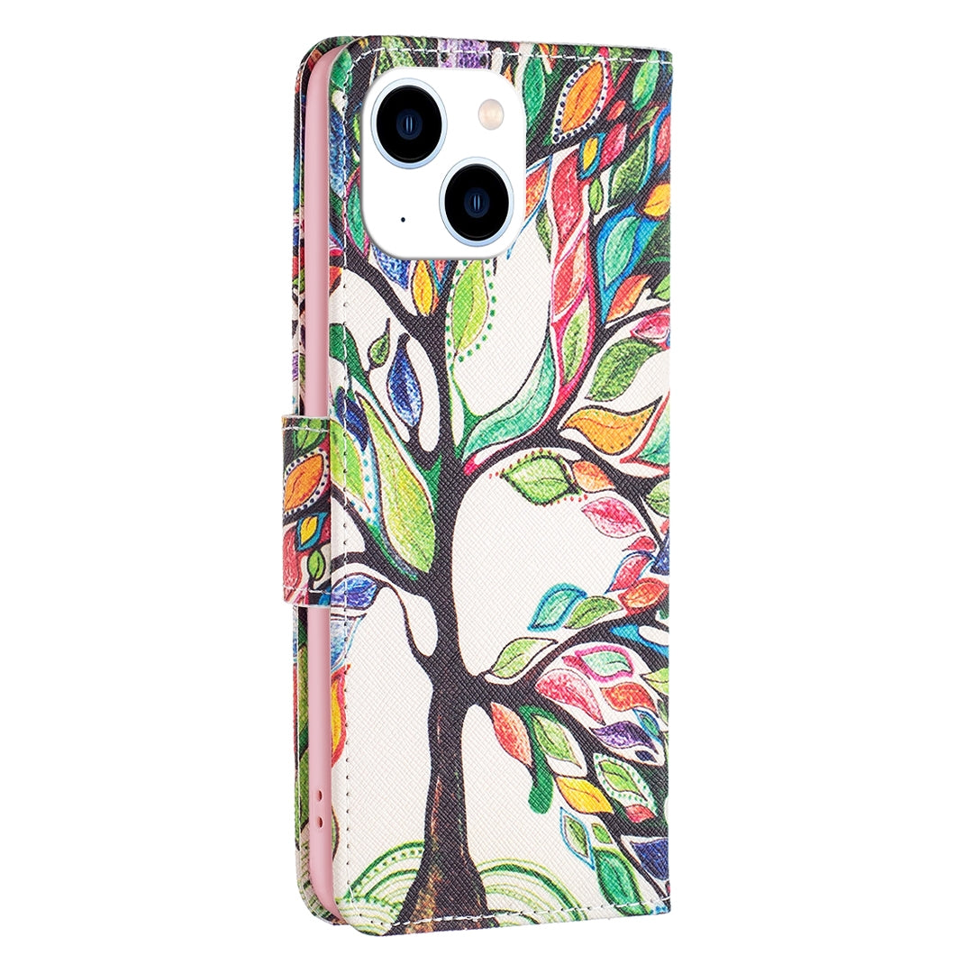 ELECTROPRIME For iPhone 15 Colored Drawing Pattern Leather Phone Case(Tree Life)