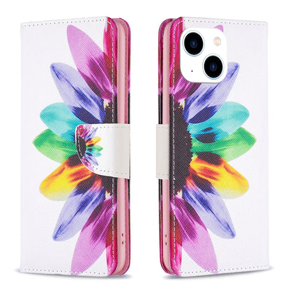 ELECTROPRIME For iPhone 15 Colored Drawing Pattern Leather Phone Case(Sun Flower)