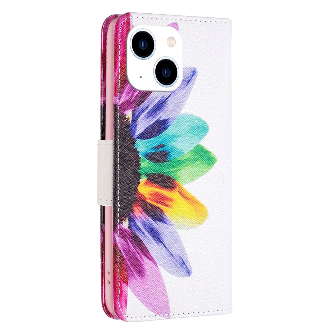 ELECTROPRIME For iPhone 15 Colored Drawing Pattern Leather Phone Case(Sun Flower)