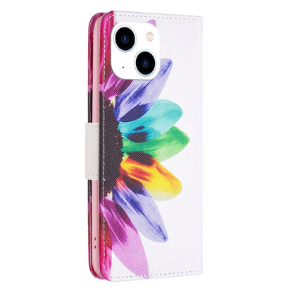 ELECTROPRIME For iPhone 15 Colored Drawing Pattern Leather Phone Case(Sun Flower)