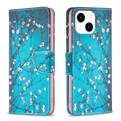 ELECTROPRIME For iPhone 15 Colored Drawing Pattern Leather Phone Case(Plum Blossom)
