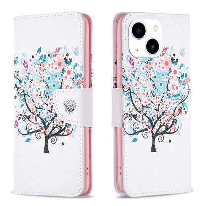 ELECTROPRIME For iPhone 15 Colored Drawing Pattern Leather Phone Case(Tree)
