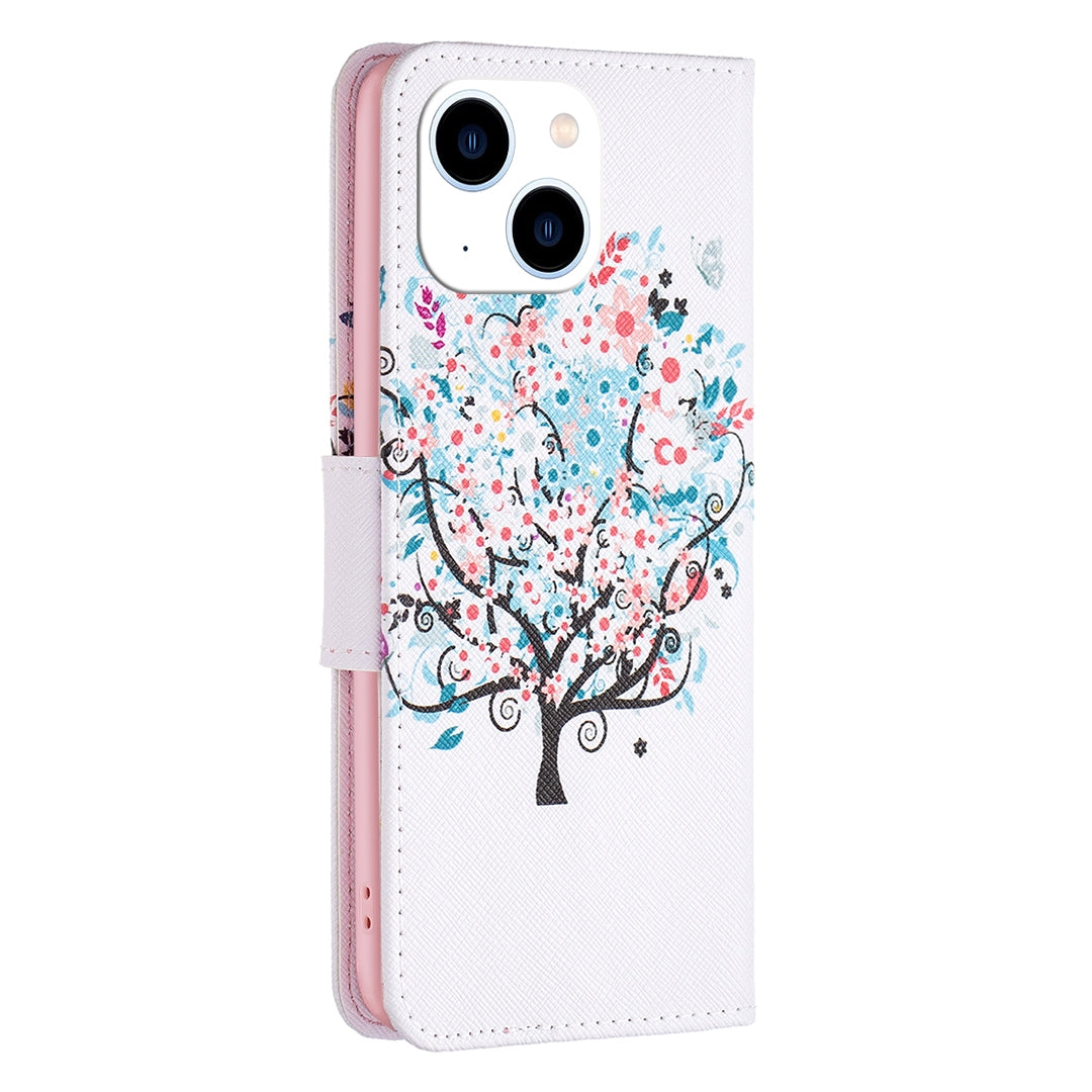 ELECTROPRIME For iPhone 15 Colored Drawing Pattern Leather Phone Case(Tree)