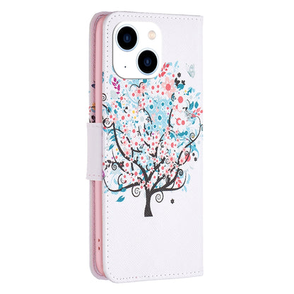 ELECTROPRIME For iPhone 15 Colored Drawing Pattern Leather Phone Case(Tree)