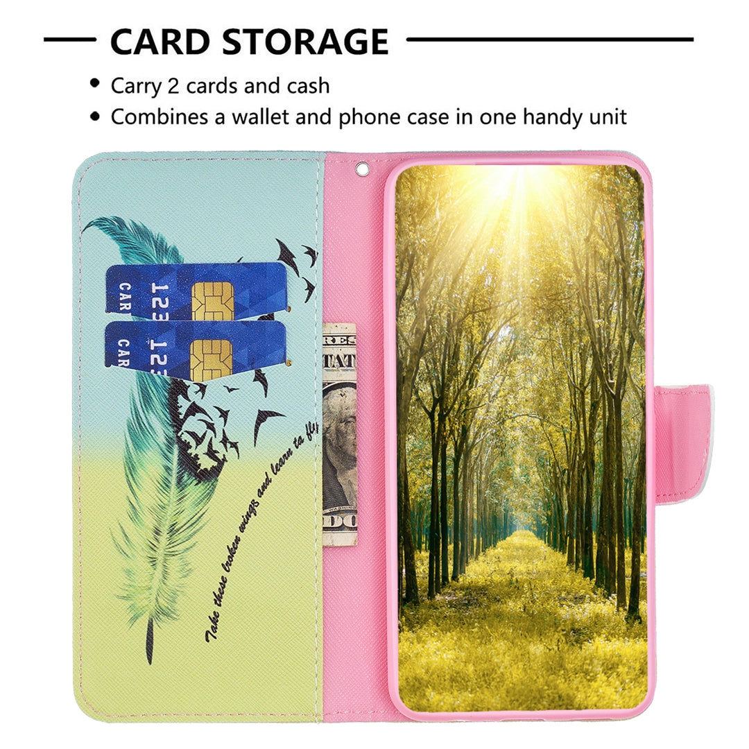 ELECTROPRIME For iPhone 15 Colored Drawing Pattern Leather Phone Case(Feather)