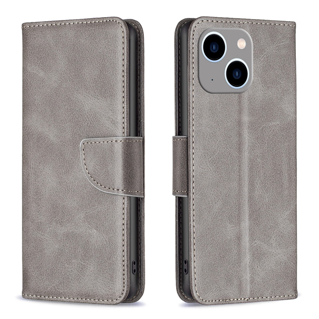 ELECTROPRIME For iPhone 15 Plus Lambskin Texture Pure Color Flip Leather Phone Case(Grey)