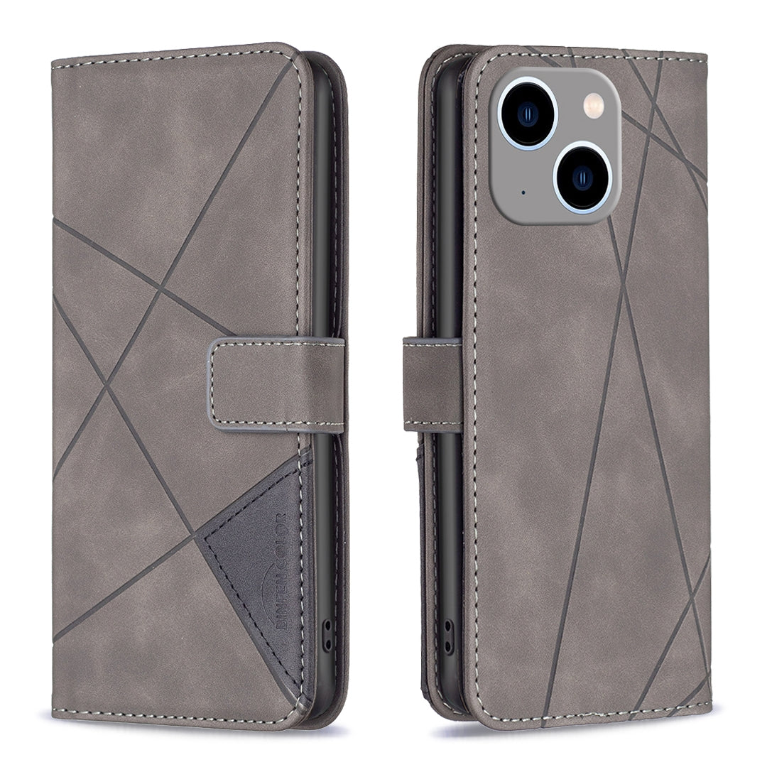 ELECTROPRIME For iPhone 15 Plus Magnetic Buckle Rhombus Texture Leather Phone Case(Grey)
