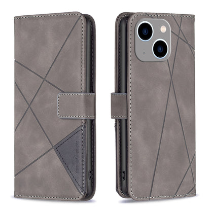 ELECTROPRIME For iPhone 15 Plus Magnetic Buckle Rhombus Texture Leather Phone Case(Grey)