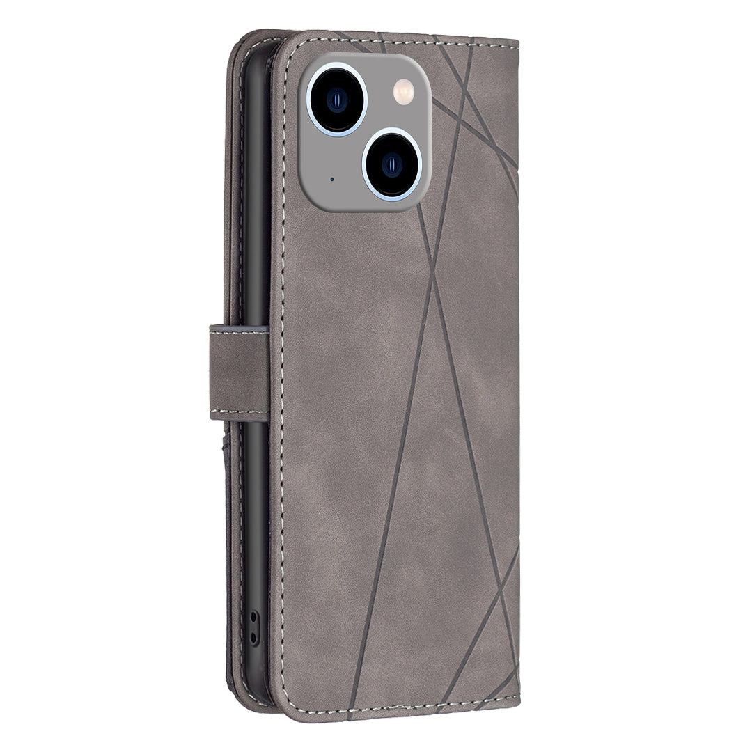 ELECTROPRIME For iPhone 15 Plus Magnetic Buckle Rhombus Texture Leather Phone Case(Grey)