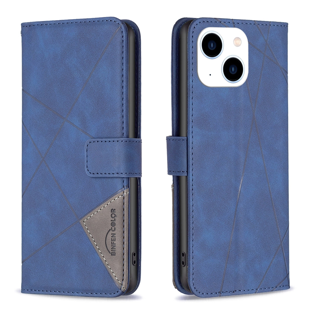 ELECTROPRIME For iPhone 15 Magnetic Buckle Rhombus Texture Leather Phone Case(Blue)