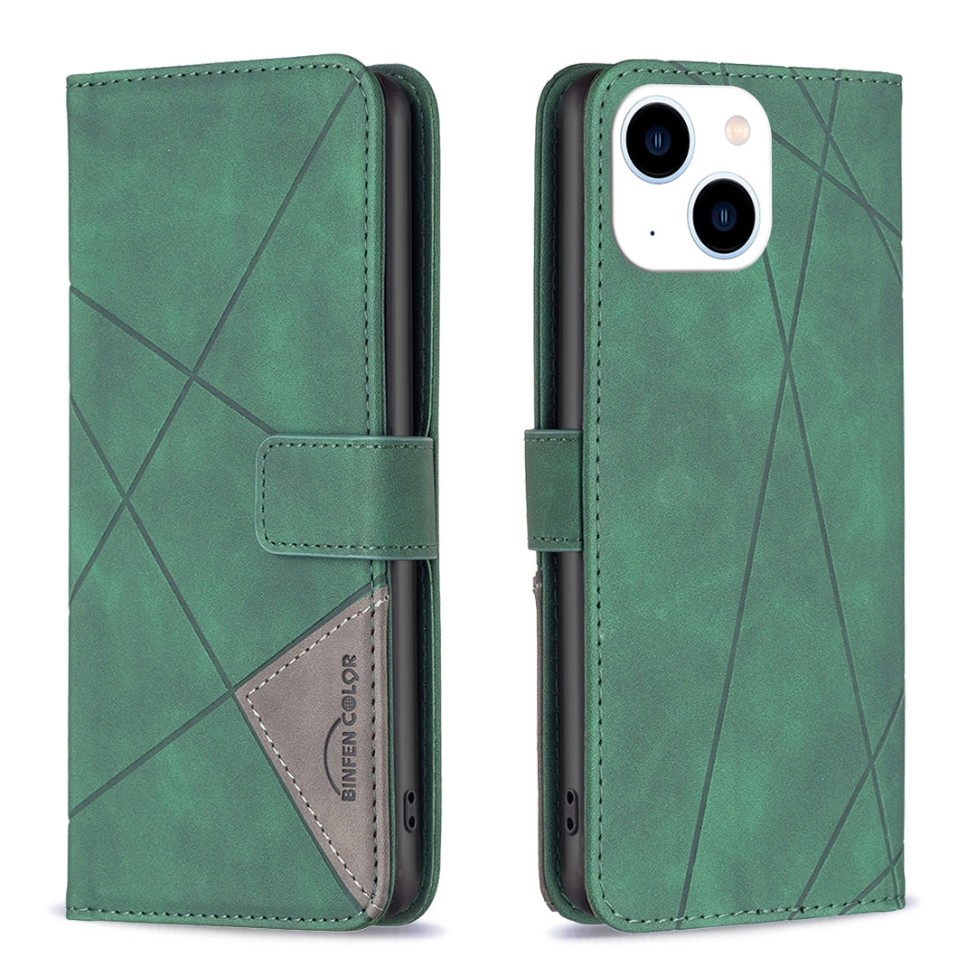 ELECTROPRIME For iPhone 15 Magnetic Buckle Rhombus Texture Leather Phone Case(Green)