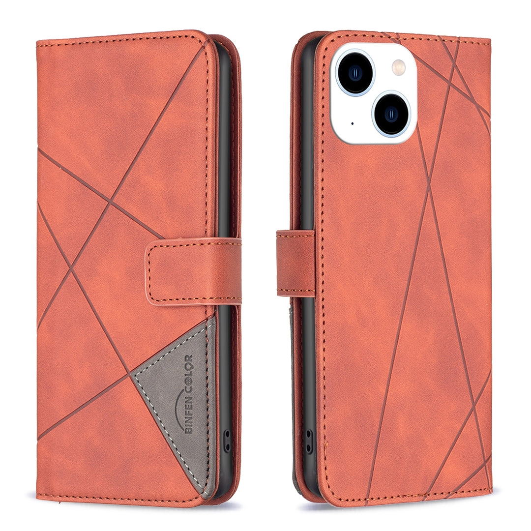 ELECTROPRIME For iPhone 15 Magnetic Buckle Rhombus Texture Leather Phone Case(Brown)