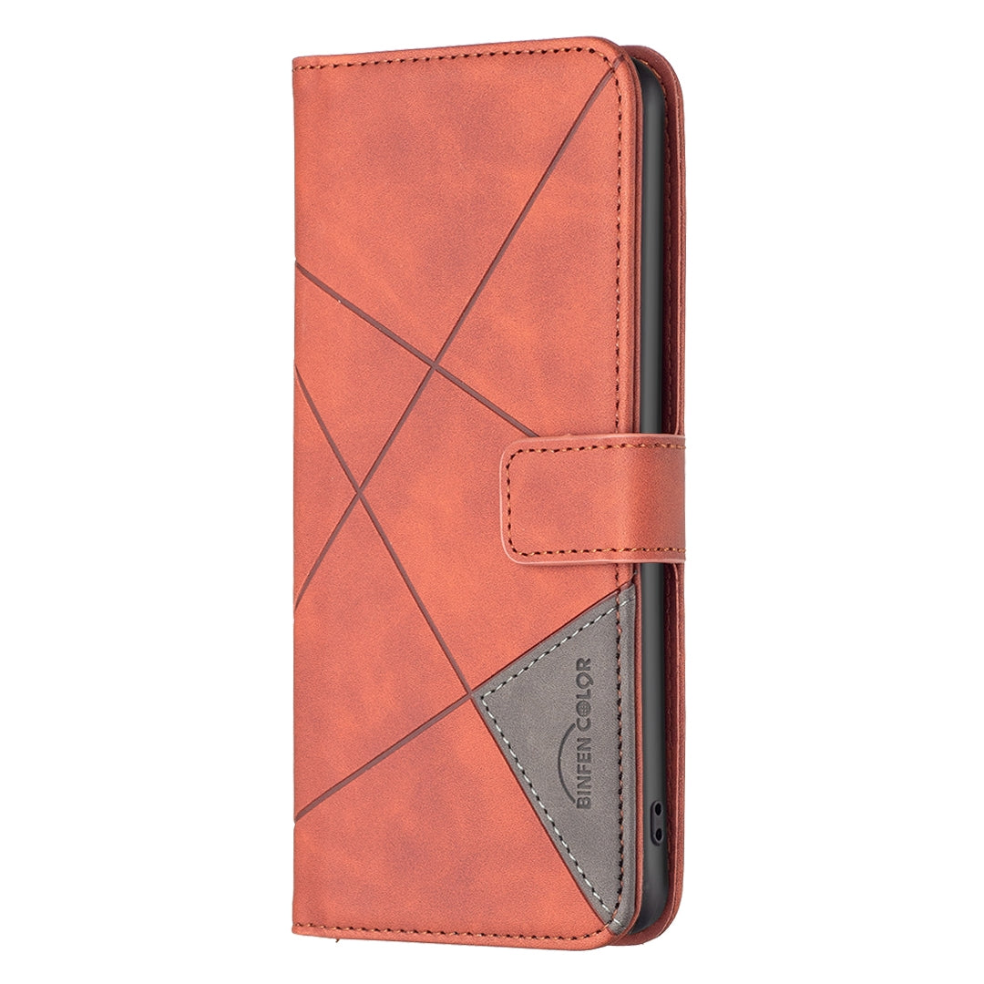 ELECTROPRIME For iPhone 15 Magnetic Buckle Rhombus Texture Leather Phone Case(Brown)