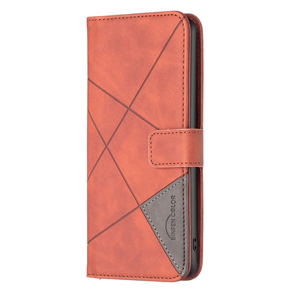 ELECTROPRIME For iPhone 15 Magnetic Buckle Rhombus Texture Leather Phone Case(Brown)
