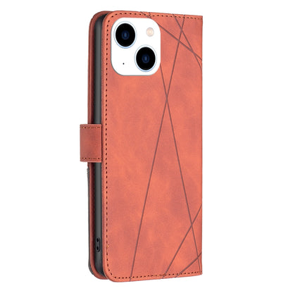 ELECTROPRIME For iPhone 15 Magnetic Buckle Rhombus Texture Leather Phone Case(Brown)