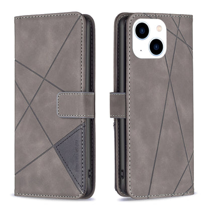 ELECTROPRIME For iPhone 15 Magnetic Buckle Rhombus Texture Leather Phone Case(Grey)