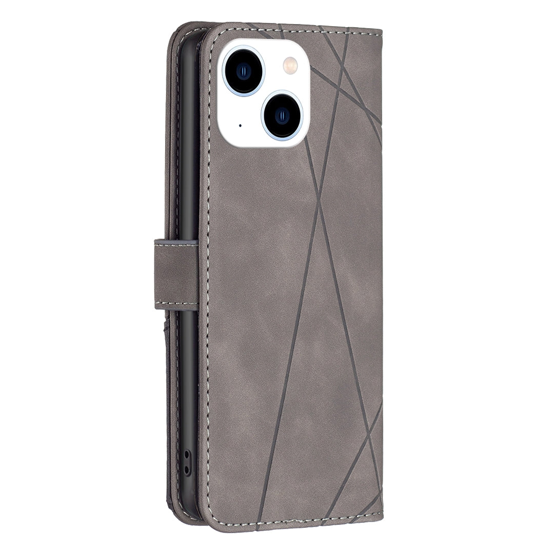 ELECTROPRIME For iPhone 15 Magnetic Buckle Rhombus Texture Leather Phone Case(Grey)