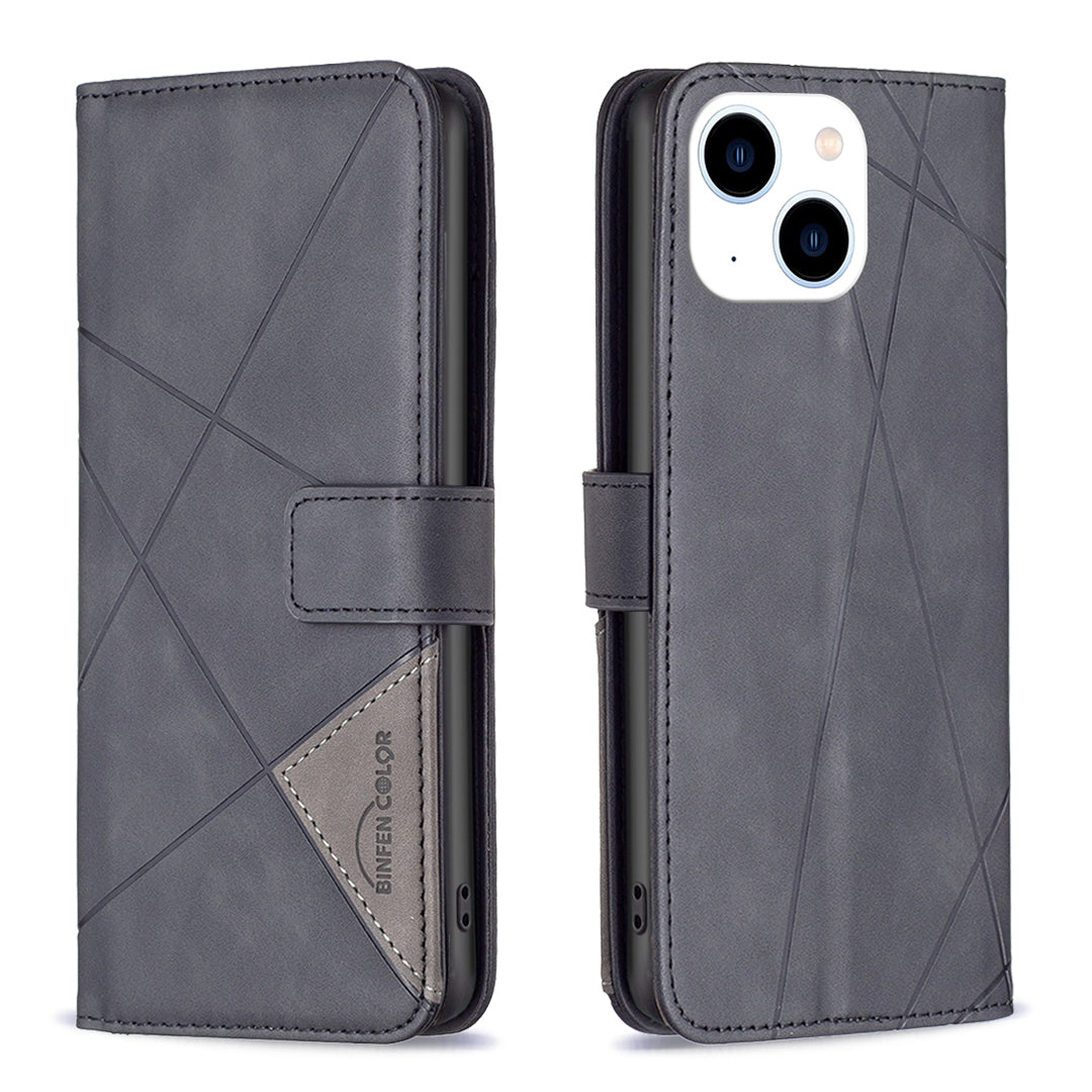 ELECTROPRIME For iPhone 15 Magnetic Buckle Rhombus Texture Leather Phone Case(Black)