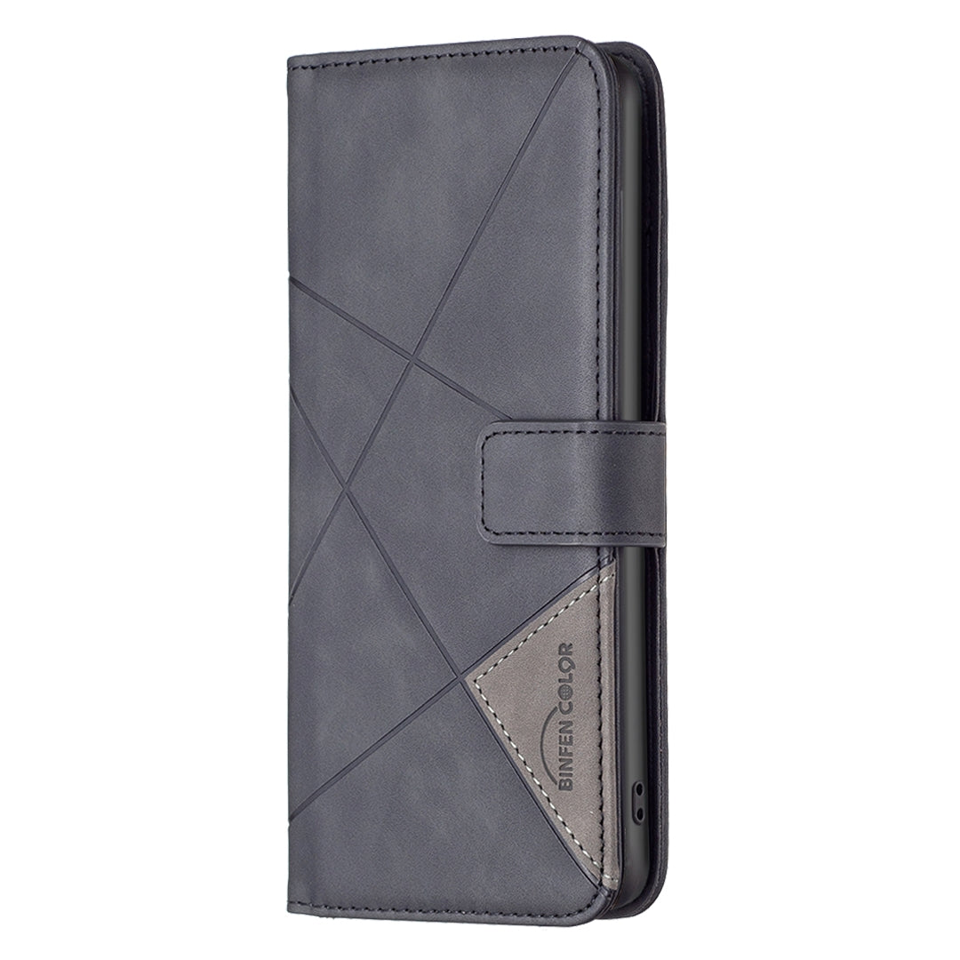 ELECTROPRIME For iPhone 15 Magnetic Buckle Rhombus Texture Leather Phone Case(Black)
