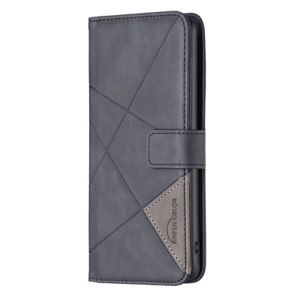 ELECTROPRIME For iPhone 15 Magnetic Buckle Rhombus Texture Leather Phone Case(Black)