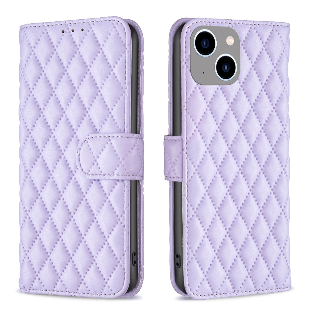 ELECTROPRIME For iPhone 15 Plus Diamond Lattice Wallet Flip Leather Phone Case(Purple)