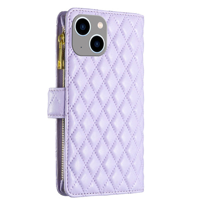ELECTROPRIME For iPhone 15 Plus Diamond Lattice Zipper Wallet Leather Flip Phone Case(Purple)