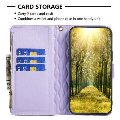 ELECTROPRIME For iPhone 15 Plus Diamond Lattice Zipper Wallet Leather Flip Phone Case(Purple)