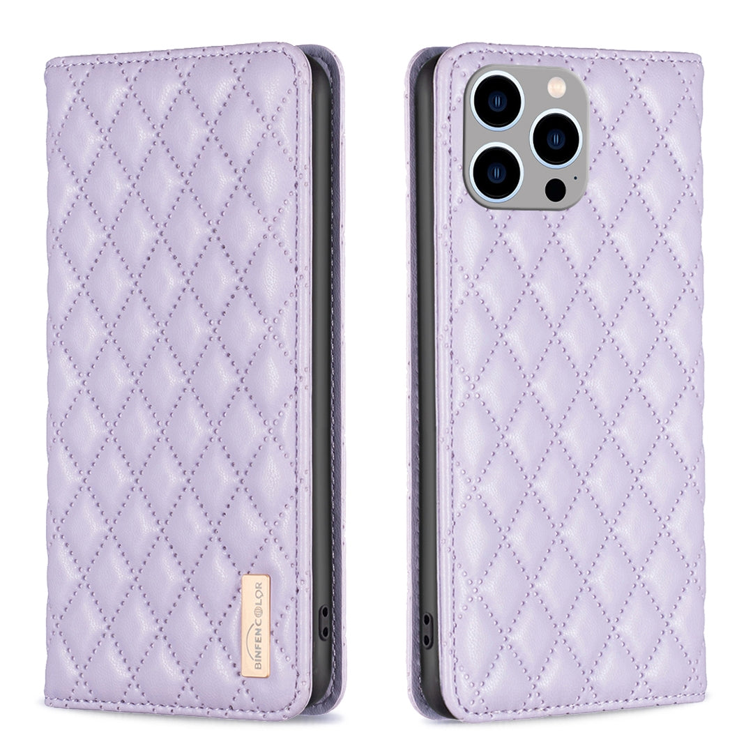 ELECTROPRIME For iPhone 15 Plus Diamond Lattice Magnetic Leather Flip Phone Case(Purple)